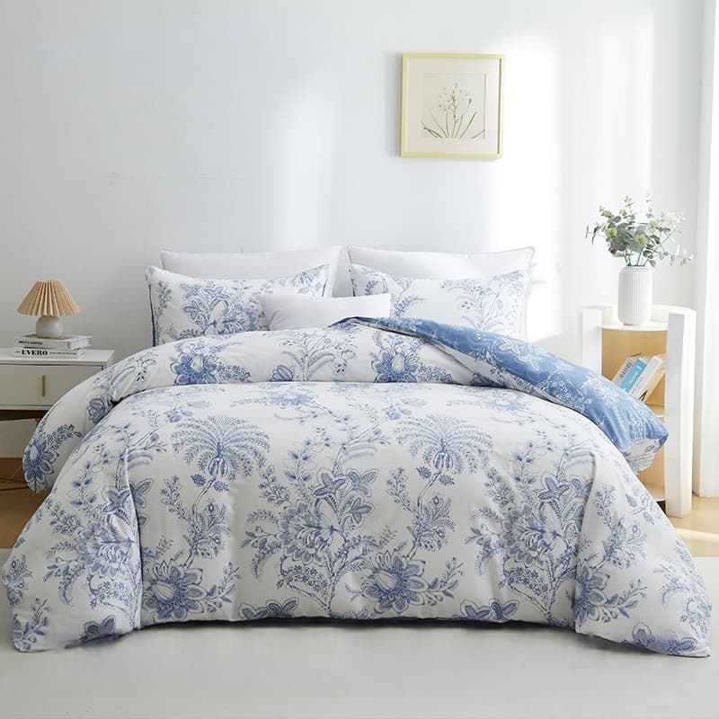 Soft Fiber Floral Print Duvet Cover Three - Piece Set - Active Printing - Multiple Sizes
