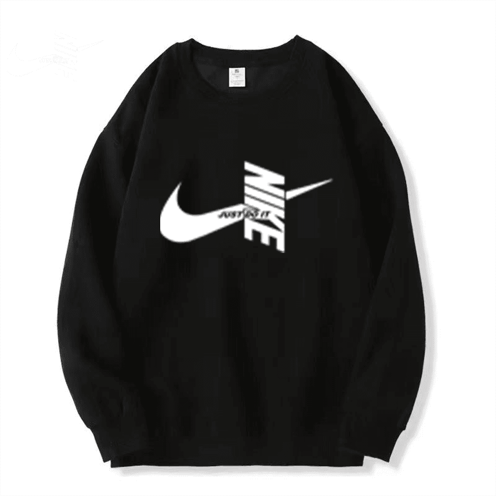 Sweat-shirt Nike noir de luxe à col rond avec logo Swoosh vertical, haut en coton streetwear sport