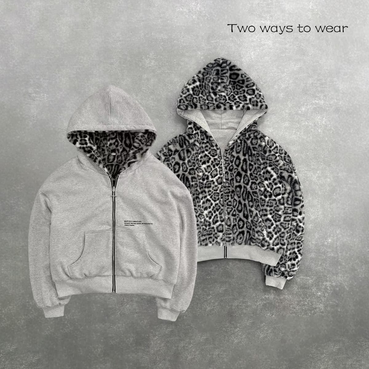 Reversible Zip-Up Hoodie With Leopard Print - Oversized Unisex Pullover For Men & Women, Streetwear Fashion, Cozy Fleece Lining, Two-Wear Style