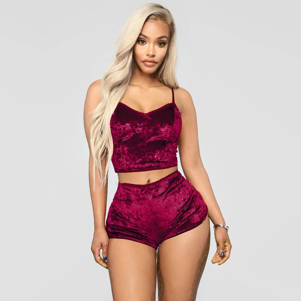 Women's Clothing Sexy Hot Sale Sexy V Neck Slim Underwear Multi Color Two Piece Set