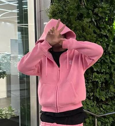 Survêtement streetwear pour homme – Ensemble sweat à capuche zippé oversize et jogging (noir/gris/rose, S-XXL) | Tenue hip-hop décontractée po