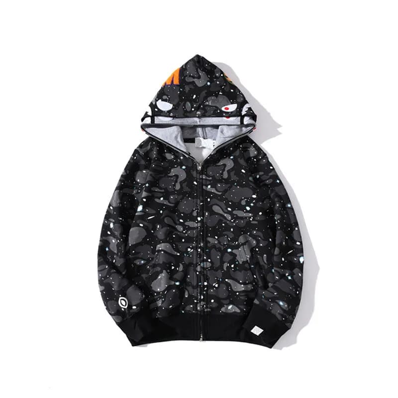 Sweat à capuche zippé en forme de requin pour homme et femme, veste camouflage tendance, sweat à capuche, polaire technique