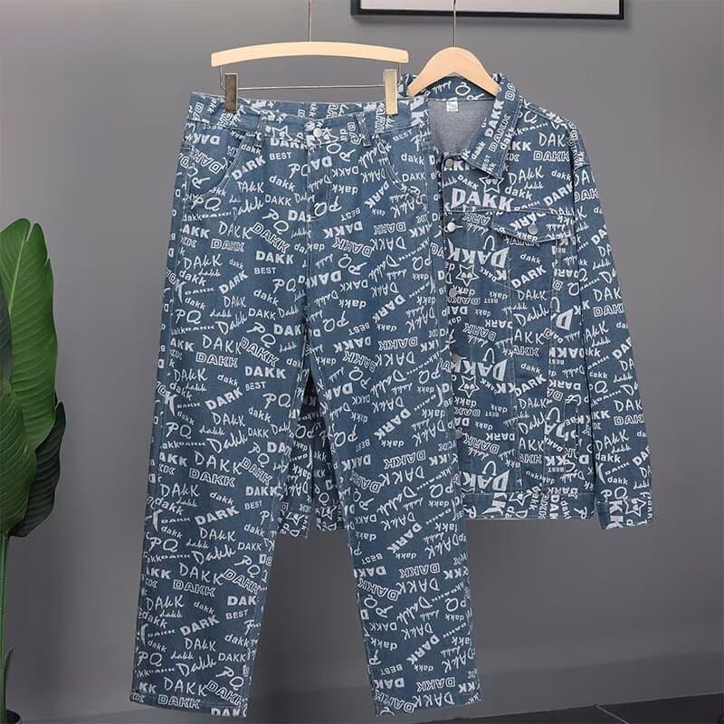 Men's Denim Jacket & Pants Set - Vintage American Style Casual Outfit For Spring & Autumn, Stylish Coat With Matching Trousers For Daily Wear