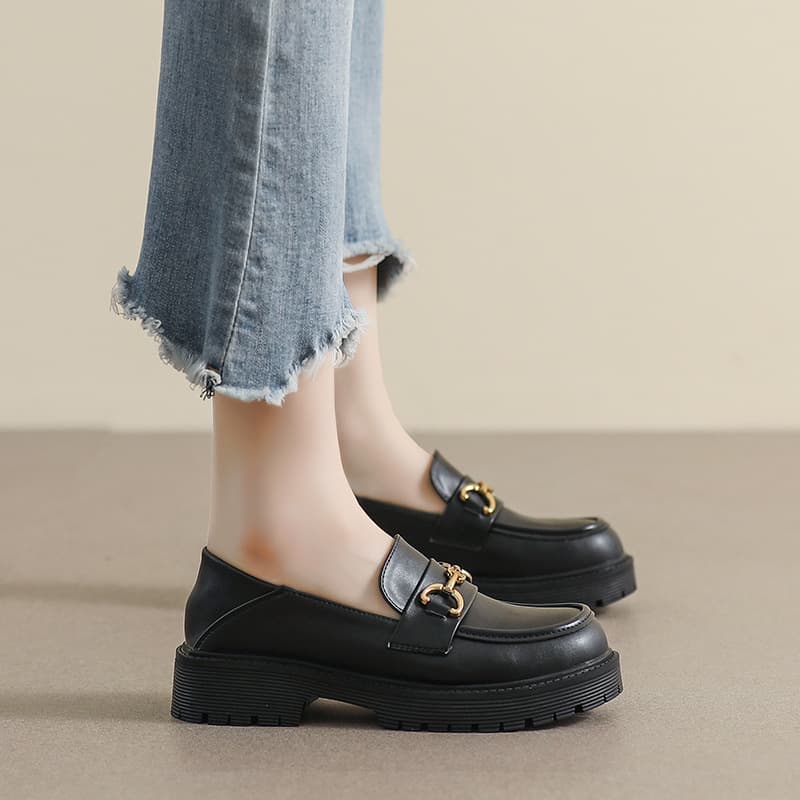 Platform Loafers Women's New Small Height Increase Retro British Style Small Leather Shoes