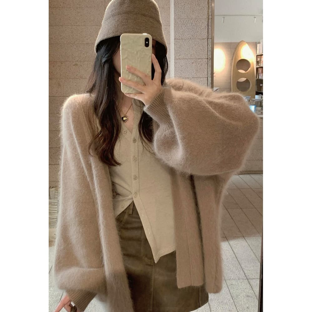 Fluffy Gentle Soft Mink Velvet Sweater Women, Loose Lazy Style, High-end Feel, Knitted Cardigan For Spring, Autumn