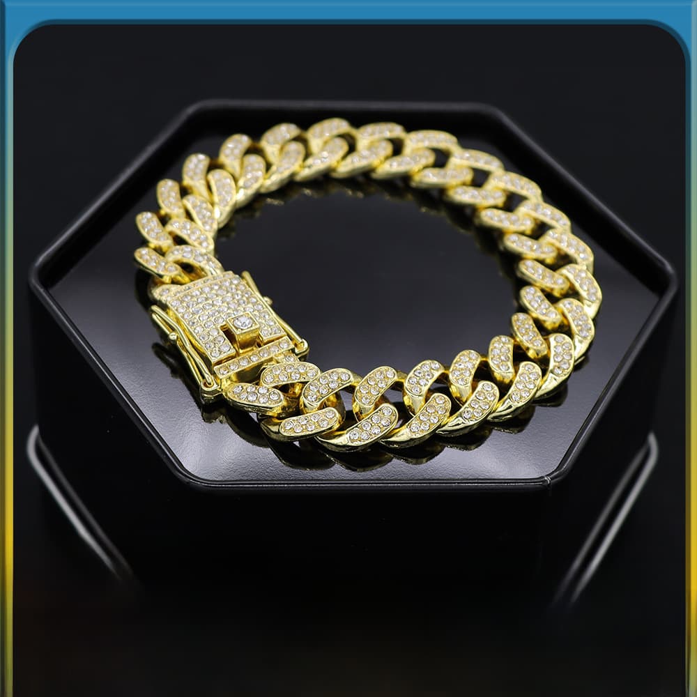 Alloy 13mm Oval string ring cuban diamond Chain full diamond cuban link full diamond hemp bottom texture Chain