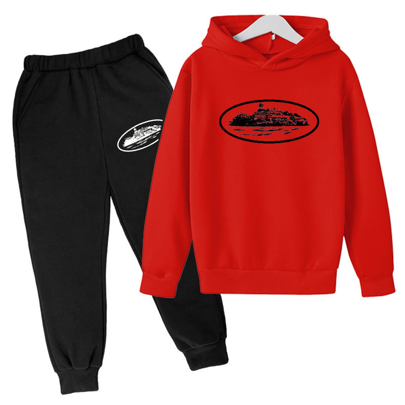 Ensemble deux pièces pour enfants, sweat-shirt à capuche ample, décontracté, en polaire, pour garçons et filles, automne et hiver