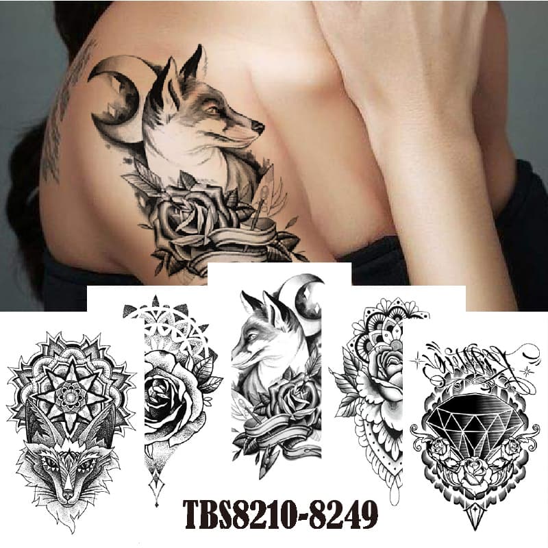 2025 Black Animal Mandala Flower Disposable Tattoo Sticker TBS Series