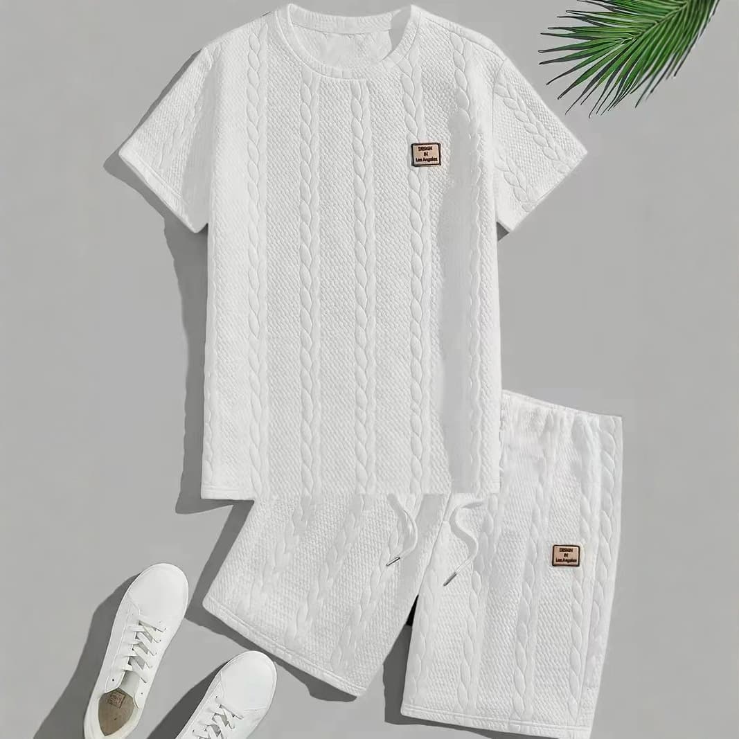 Men's Clothing New Jacquard Heavy Short Sleeved T Shirt Men's Summer Ins Trendy Couple Loose Round Neck Short Sleeved T Shirt