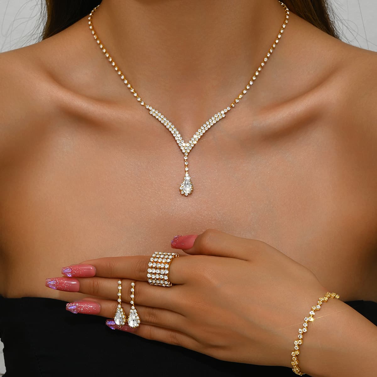 Bride And Girls Jewelry Diamond Necklace Earrings Earrings Wedding Jewelry Set