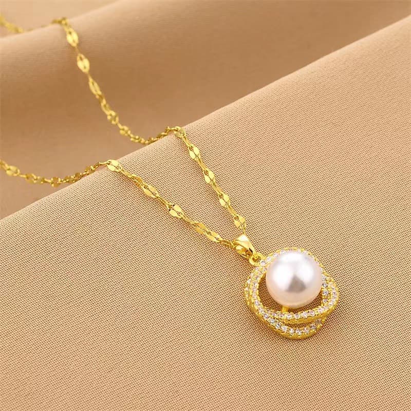 Full diamond pearl necklace spiral pearl pendant sweet light luxury Pearl clavicle chain high-grade micro-inlaid pearl necklace