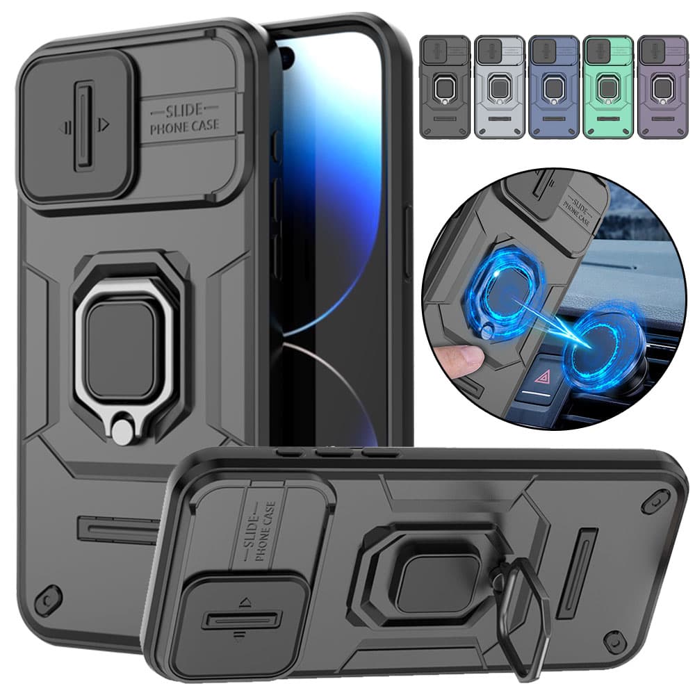 Case For iPhone 15 Pro Max 15 Plus 14 Pro Max 14 13 Pro Max Slide Camera Ring Stand Armor Anti-fall Protection Kickstand