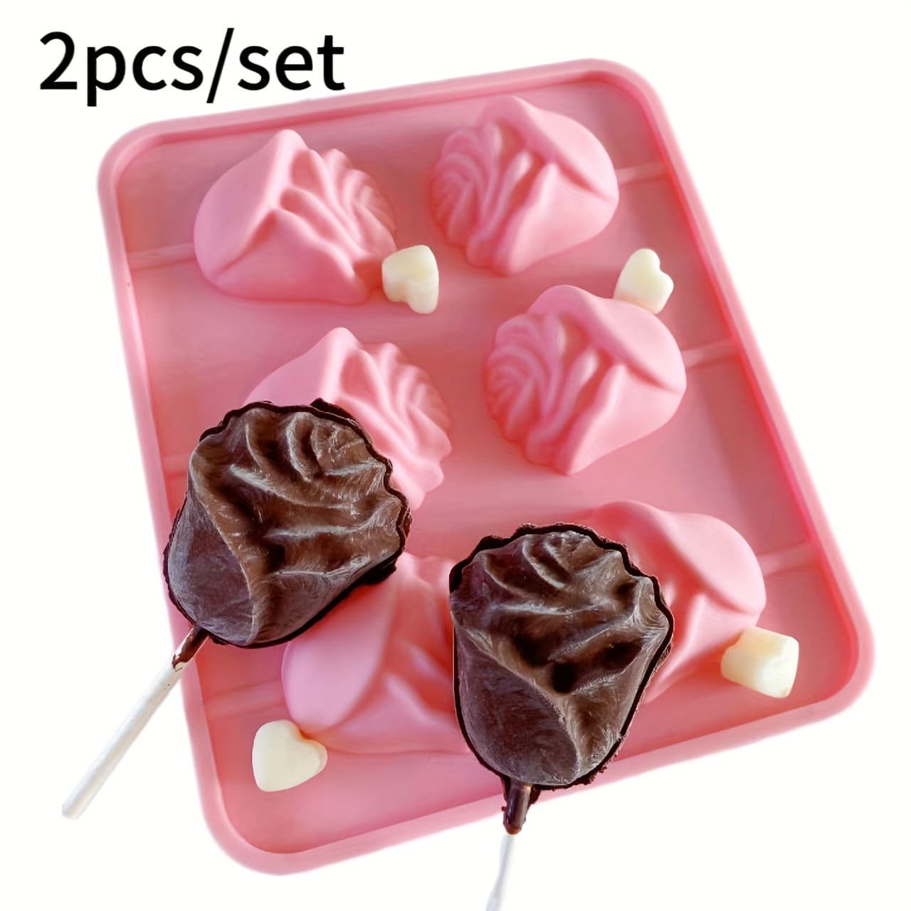 2pcs/set, Non-Stick 3D Rose Silicone Mold for Cake and Dessert Baking, High Temperature Resistant, Pastry Shop Valentine's Day Chocolate Decorations