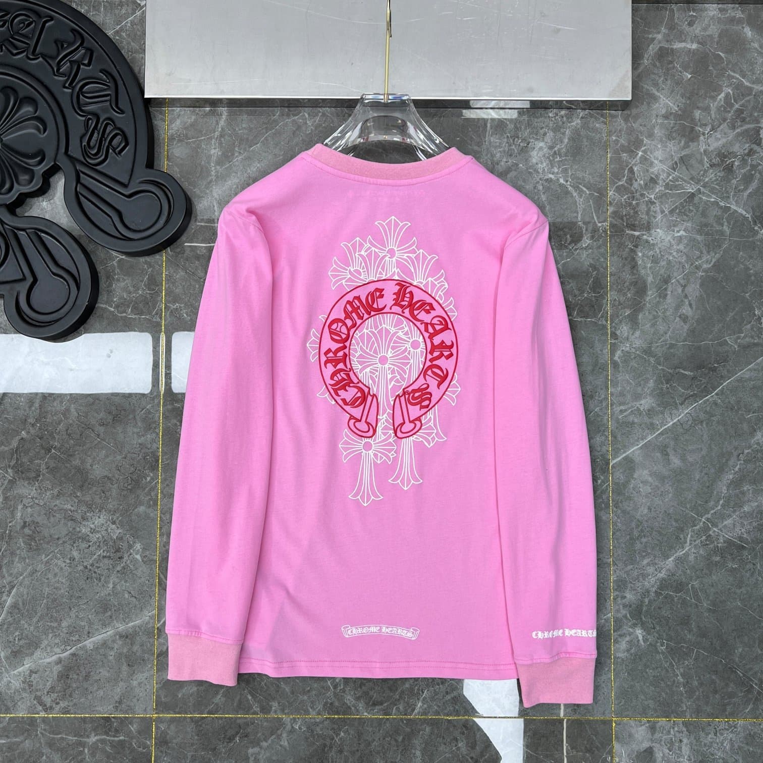 T-shirt à manches longues Chrome Hearts style fer à cheval – Coton premium, imprimé croix gothique, t-shirt streetwear graphique unisexe multico