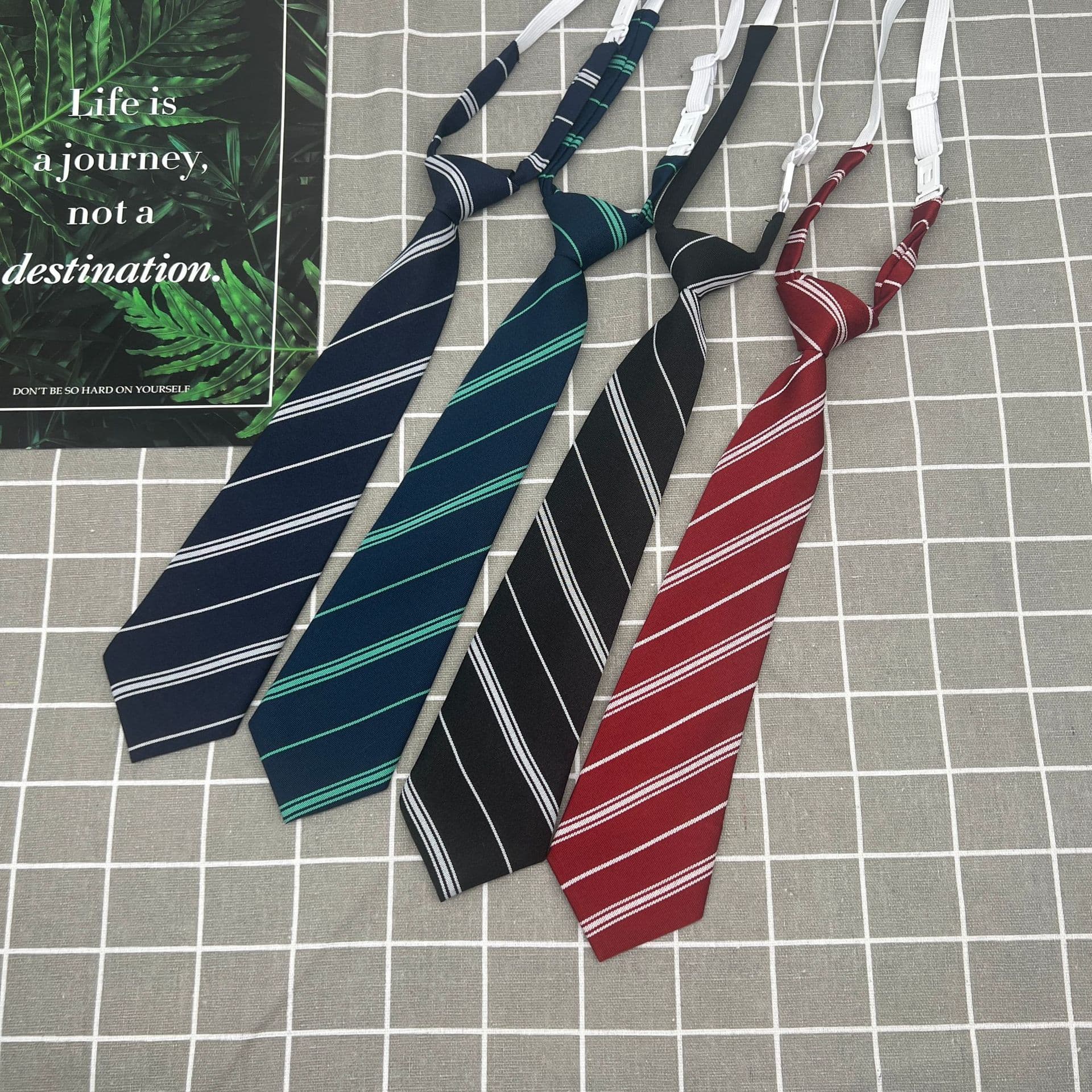 JK Burgundy Navy Black Striped Tie Men's Shirt Decoration College Style Lazy No-Tie Bachelor's Uniform