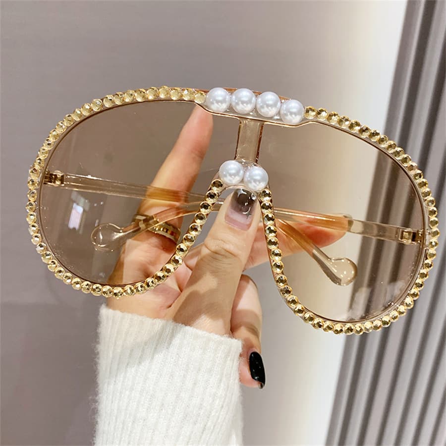 2024 New Large Frame Toad Mirror Personalized Diamond Set Luxury One Piece Fashion Pilot Sunglasses