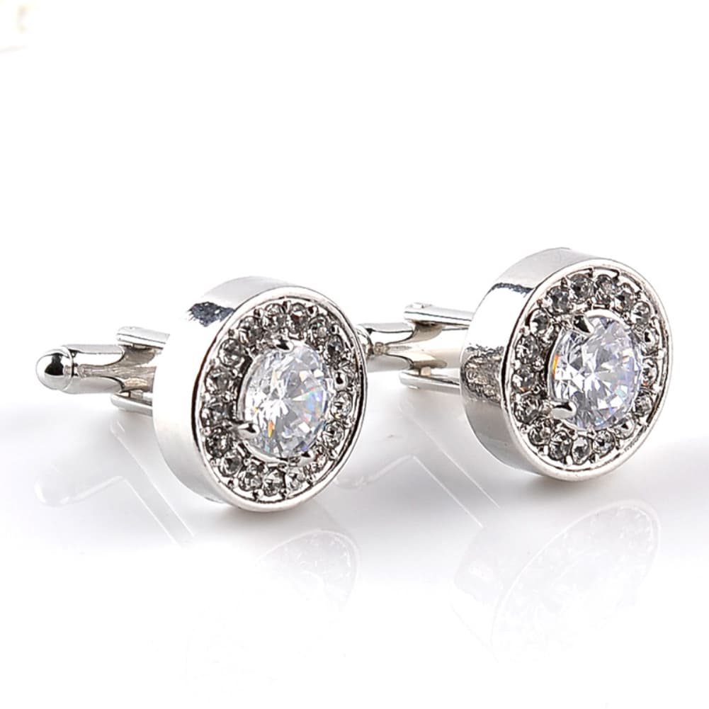 Zhuoxinder Fashion Shiny Rhinestone Men's Cuff Links Wedding Party Shirt Round Cufflinks-Purple