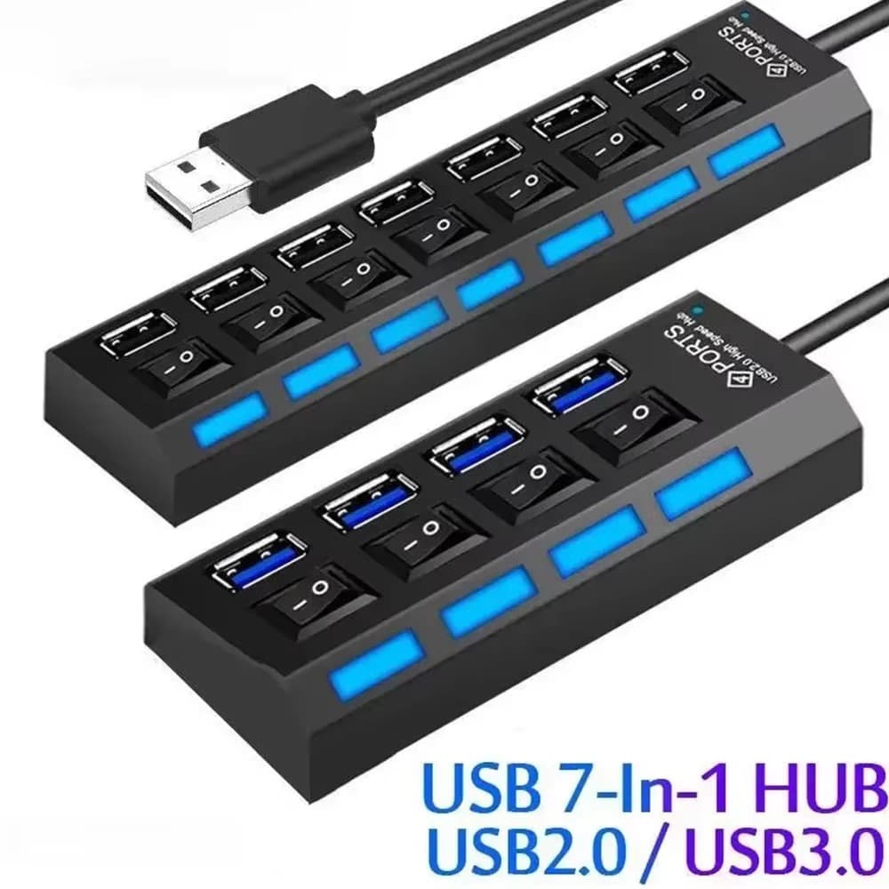 7-Port Switch Computer USB Extension Hub One Drag Seven USB2.0 Splitter For PC Laptop Desktop