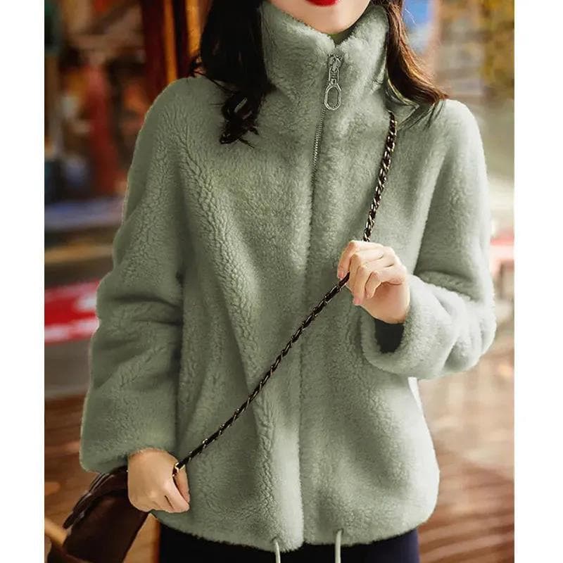 Women's Fleece Zip-Up Hoodie With High Neck - Cozy Winter Pullover, Soft Coral Fleece Jacket For Casual & Work, Plus Size Available