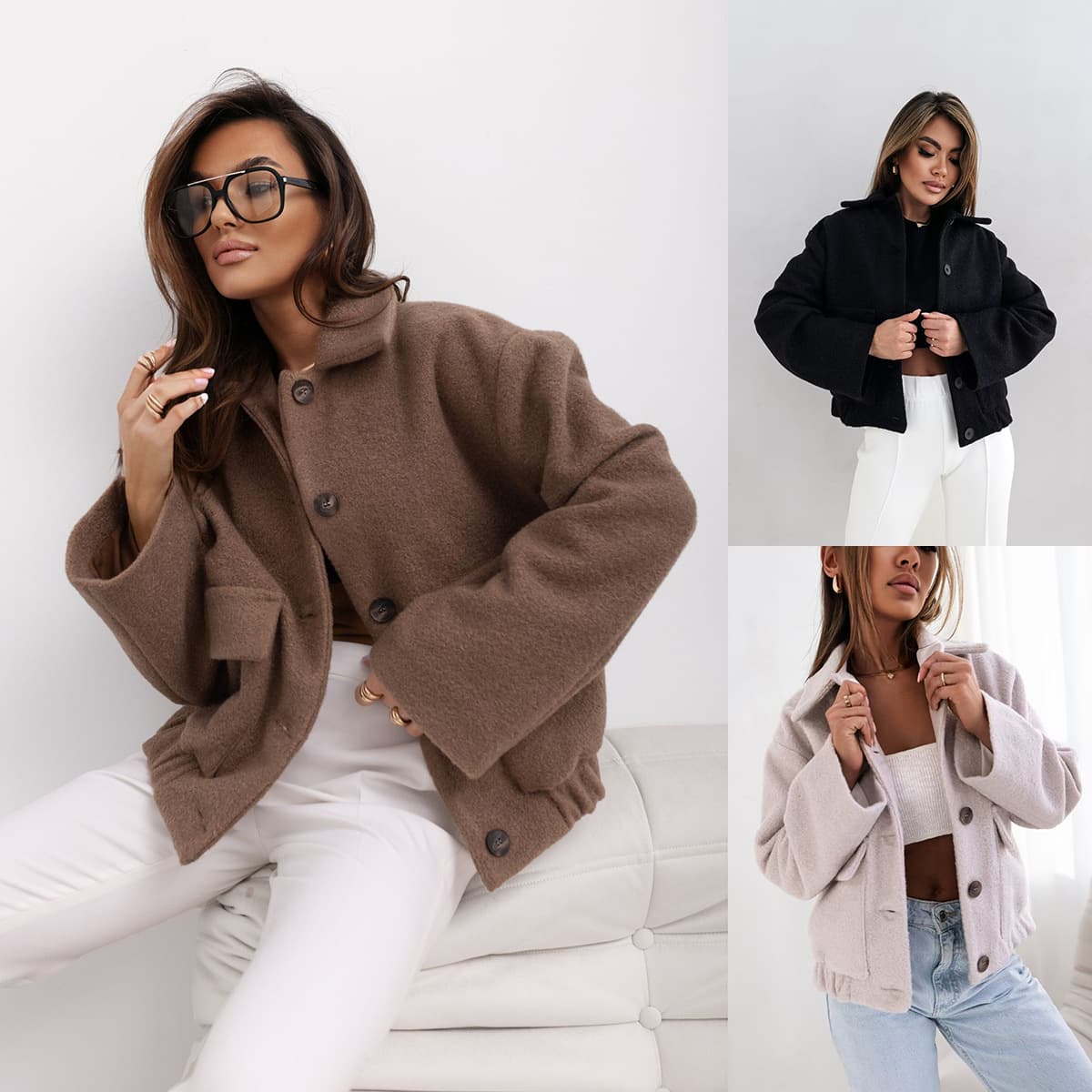 Women's Stylish Solid Color Wool Blend Coat With Button Front & Pockets – Relaxed Fit, Long Sleeve, Versatile For Fall & Winter