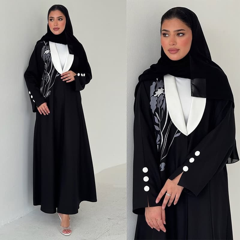 Modest Abaya Dress Elegant Black Embroidered Robe – Stylish & Versatile Cover-Up For Women