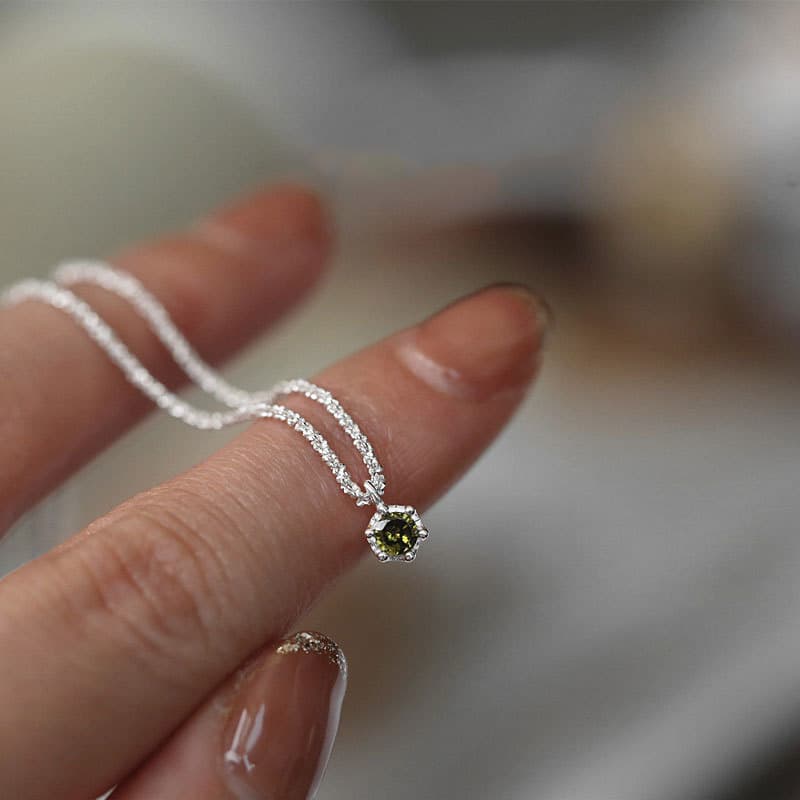 Fashion Real Money Sterg Sier Women's Green Crystal Starry Pendant Necklace Wedding Party Jewelry Gift
