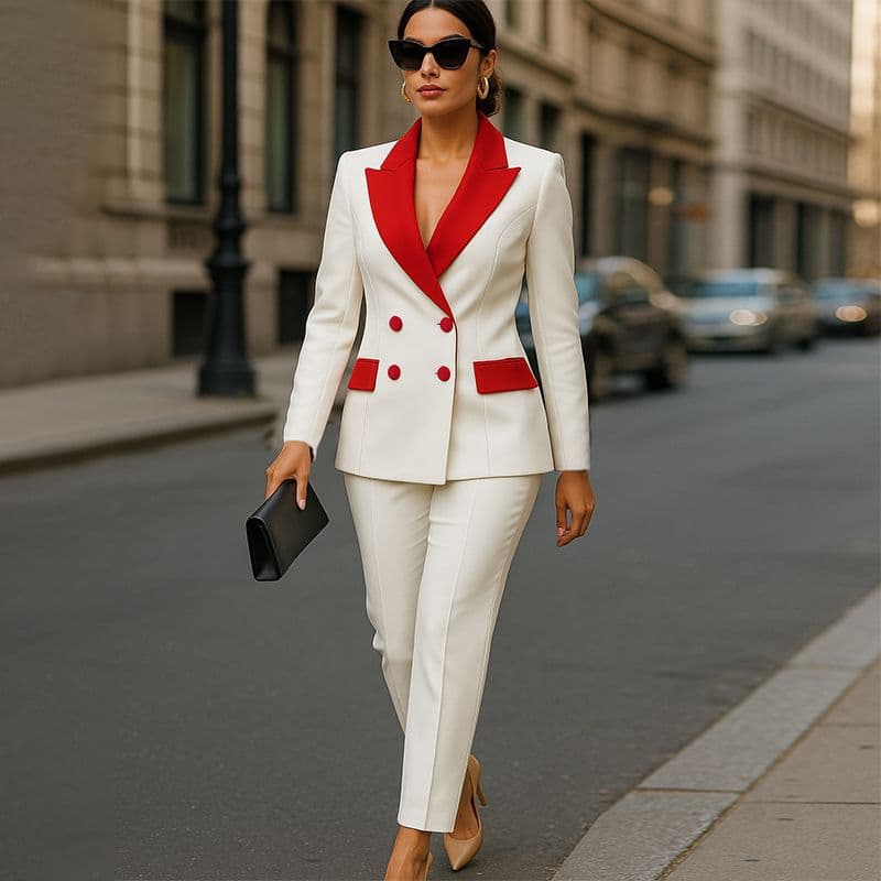 Contemporary Two-Tone Women's Suit Set - Blazer & Trousers For Office & Evening (S-Xxl) Global Fit Standards