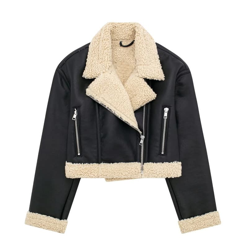 Women's Clothing women's clothing winter new street style double sided fleece leather jacket casual motorcycle style leather jacket