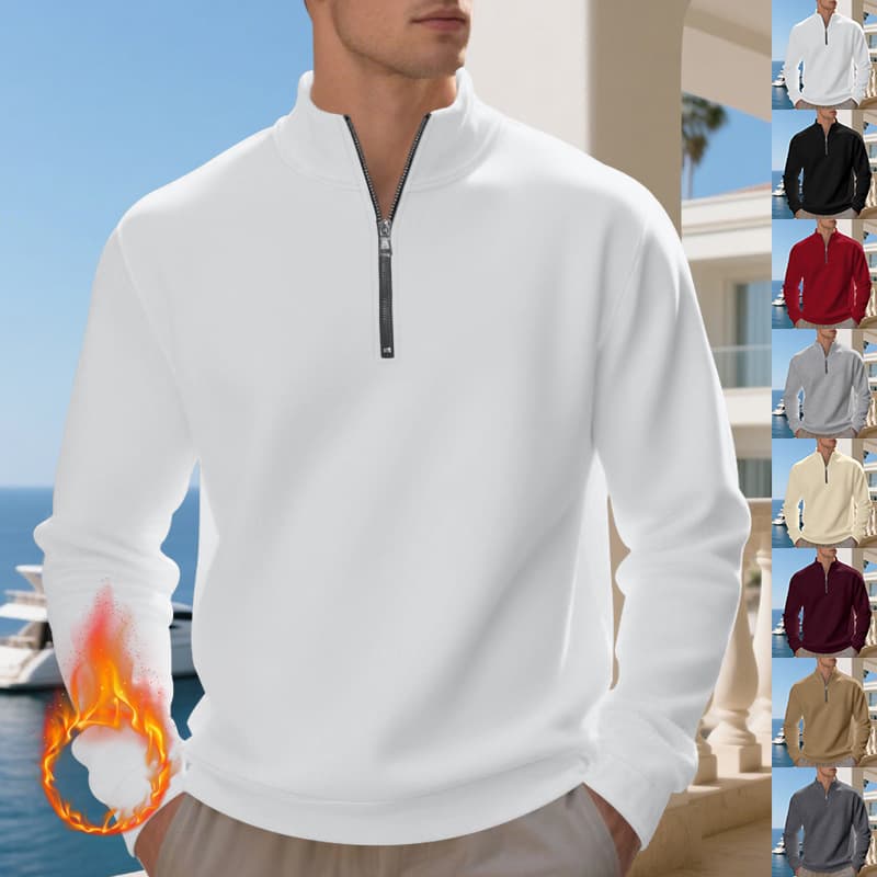 Men's Fleece-Lined Quarter-Zip Pullover Sweatshirt – Warm & Stylish Casual Winter Wear (S-XXXL, Solid Colors)