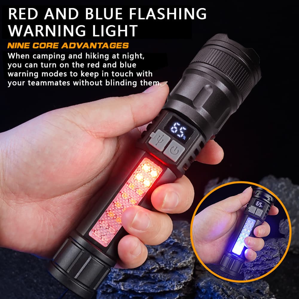 Strong light flashlight typ c rechargeable outdoor lighting flashlight with side light emergency with cob warning side work light