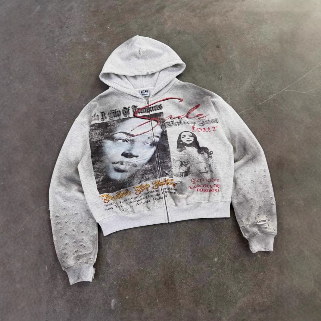 European And American Retro High Street Cross Border Hooded Sweatshirt Cardigan Unisex Fashion Hooded Sweatshirt Winter New