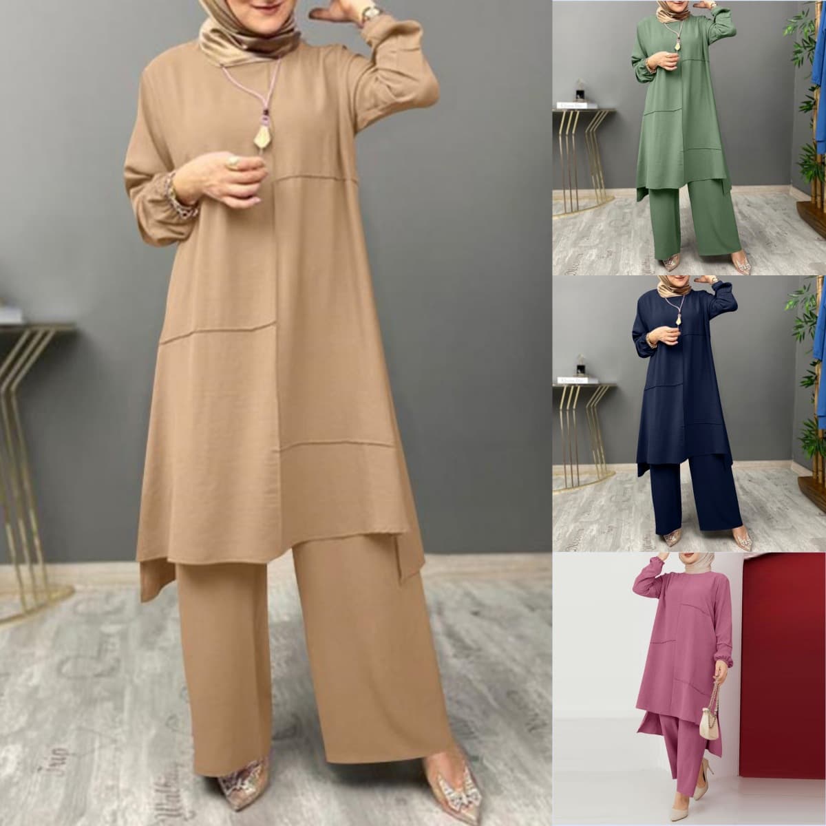 Women's Casual Sportswear Two Piece Elegant Long Sleeve Shirt Loose Fashionable Wide Leg Pants Set