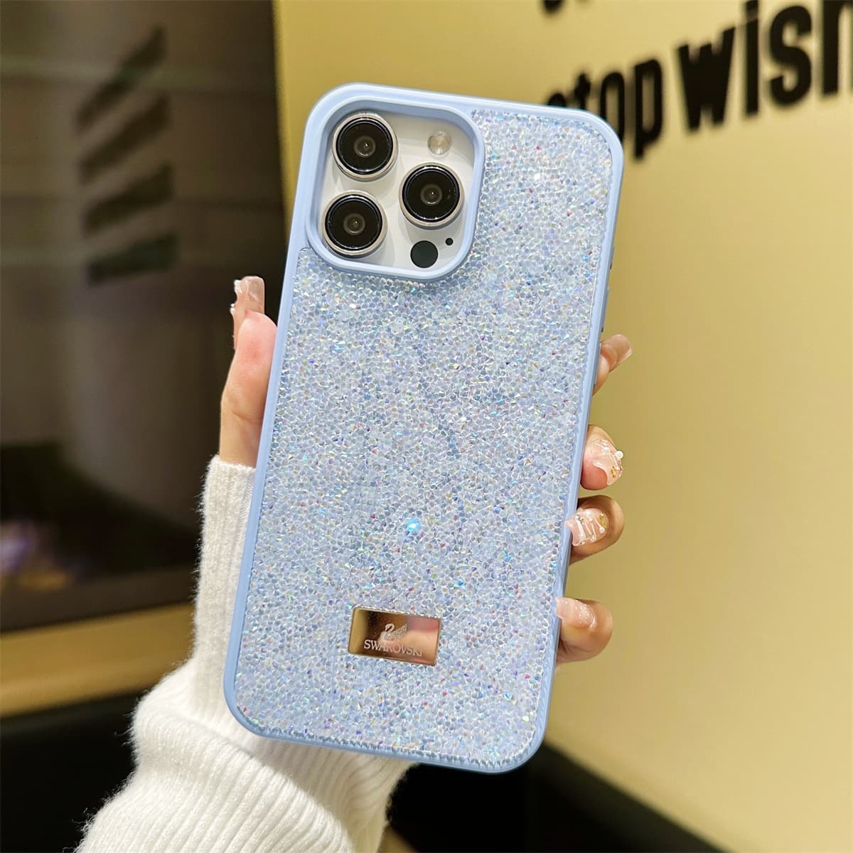 Coque luxueuse et scintillante en diamant pour iPhone 17 Pro Max et iPhone 15, plaquée or, marque tendance, strass haut de gamme, 16 pouces.