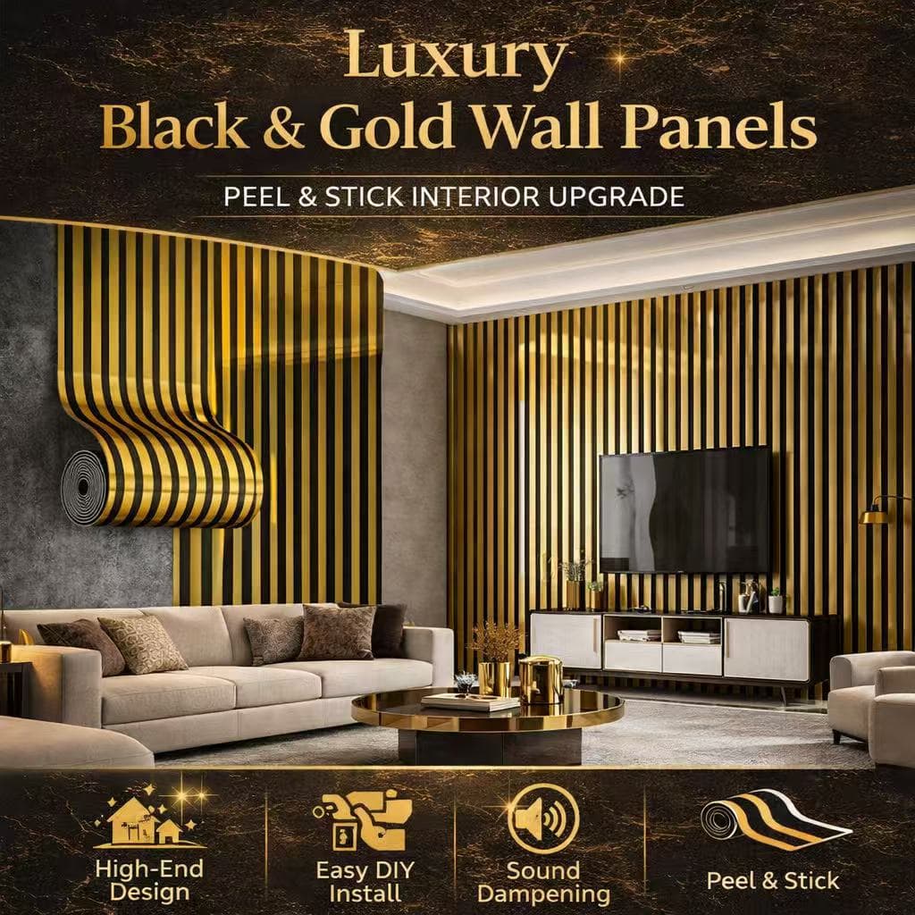 40cm*300cm Elegant Black & Gold Self-adhesive Wall Panels – A Simple Way To Elevate Your Interior | Clean, Modern & Effortless