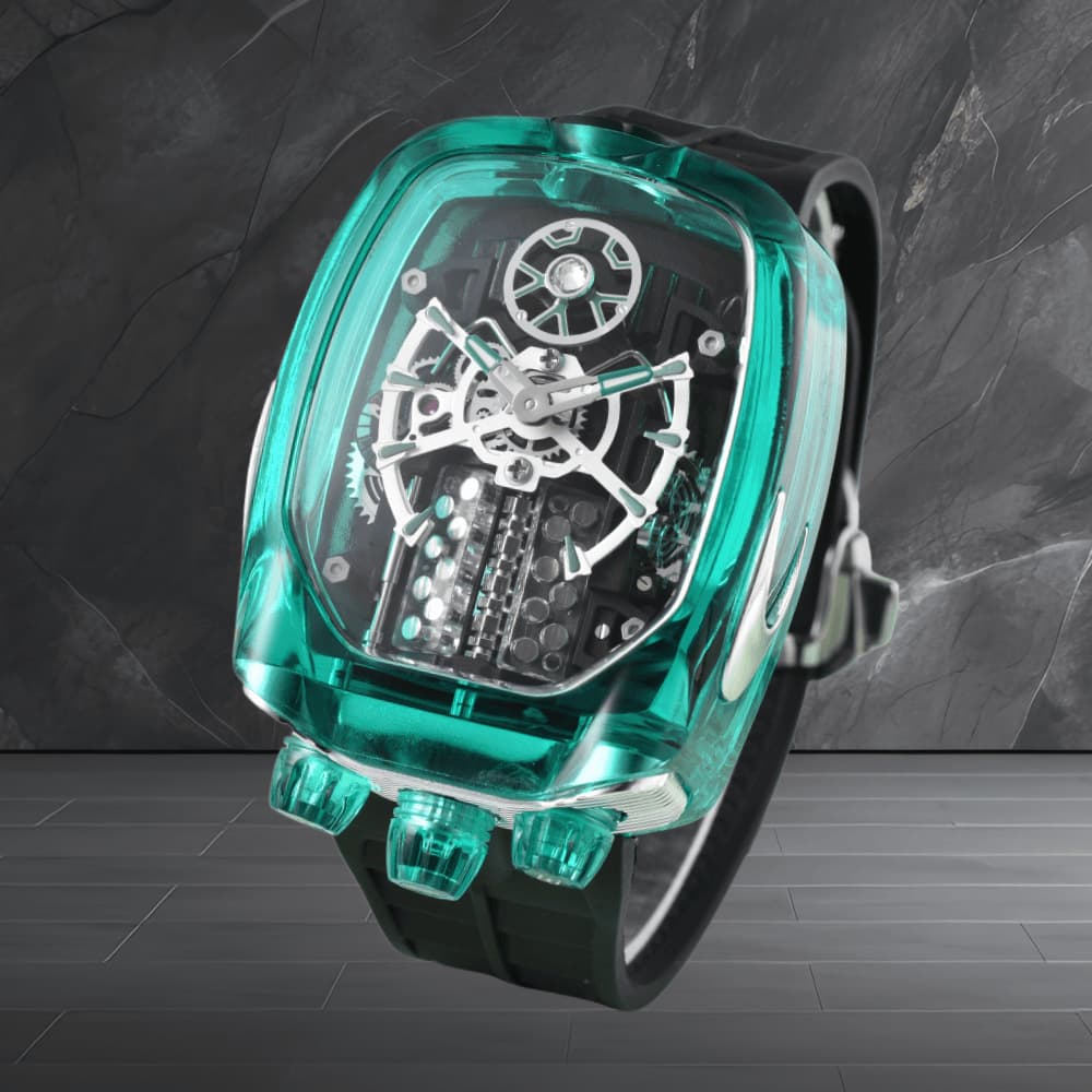 Popular Foreign Trade Product: Bugatti Sparkling Crystal Transparent Case Automatic Meanical Skeleton Engine Men's