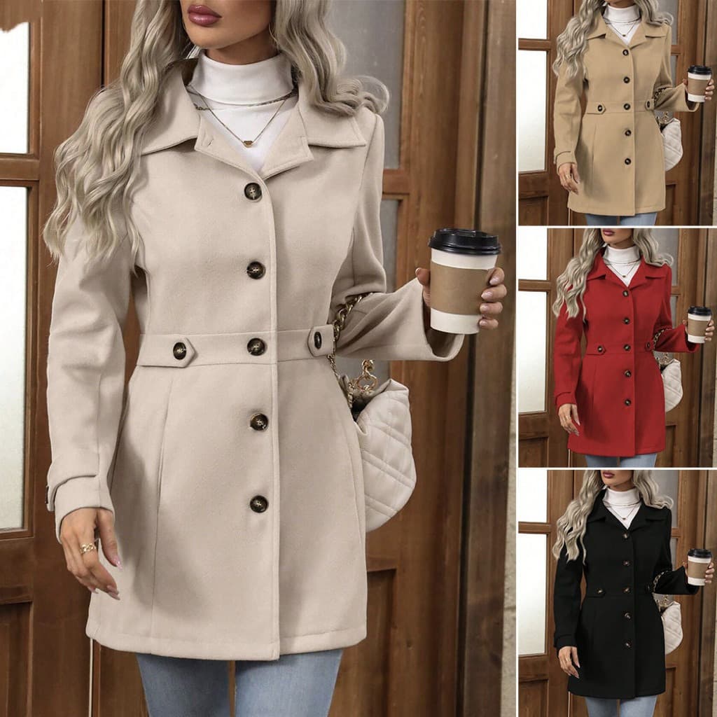 Women's Clothing Elegant Women's Oversized Notch Lapel Single-Breasted Multi-Button Long Wool Coat – Stylish & Versatile For Work & Casual