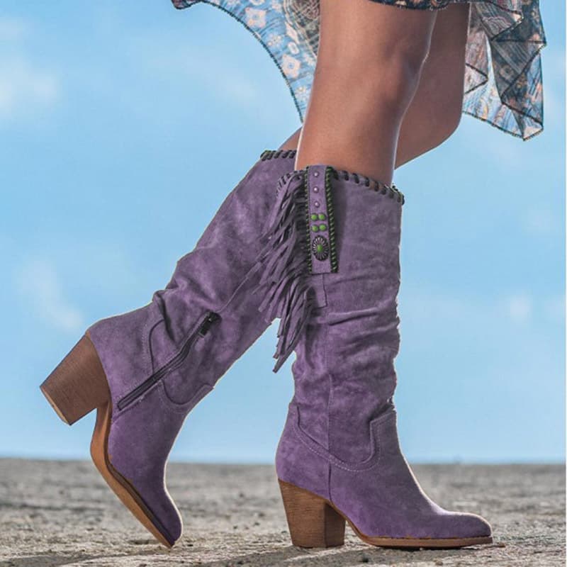Women's Shoes autumn and winter new women's large size tassel boots thick high heels long large size women's long boots