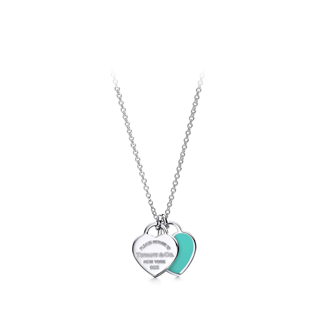 Pendentif double cœur classique de la marque T pour femme, collier en émail rouge, vert et rose, léger et simple.