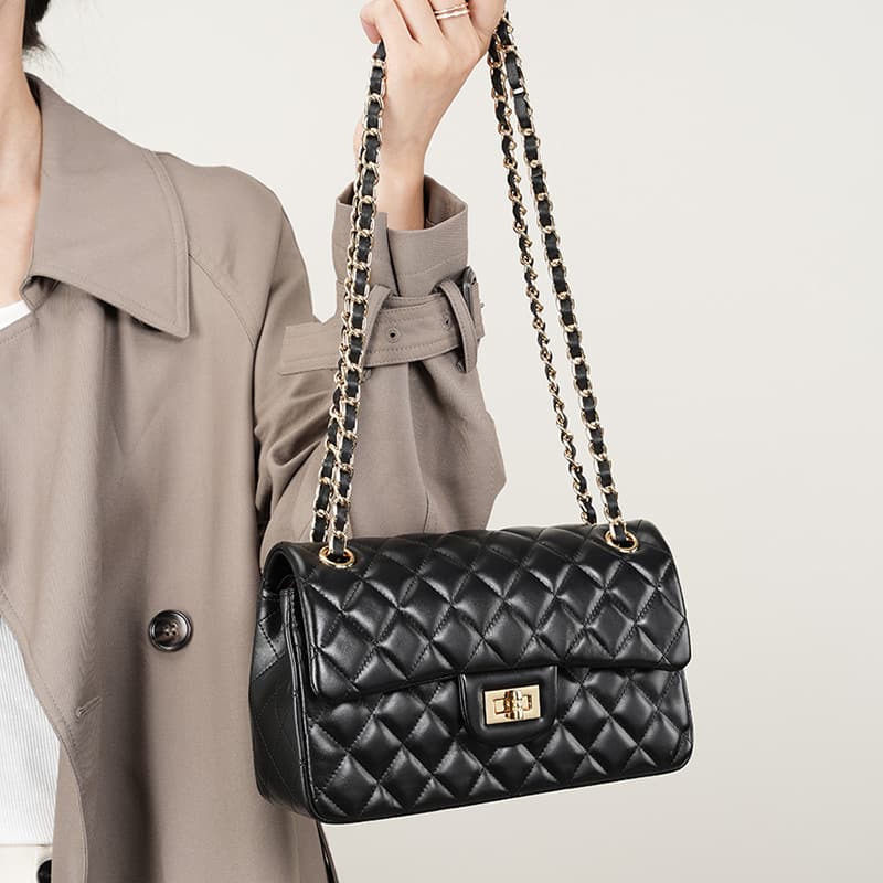 Top Layer Cowhide Bag Cowhide Chain Fashion Diamond Bag Shoulder Messenger Bag Genuine Leather Small Square Bag