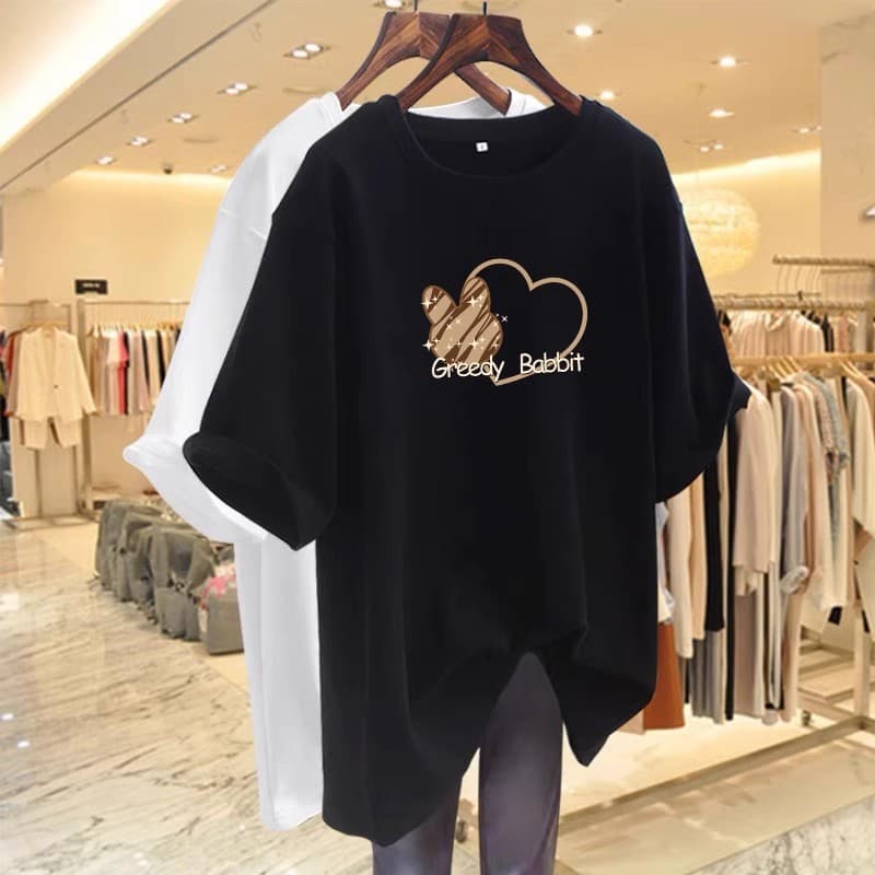Women's Clothing Summer New Cartoon Short Sleeved T Shirt Women's Mid Length Top Korean Version Large Size Half Sleeved Loose Student Trend Ins