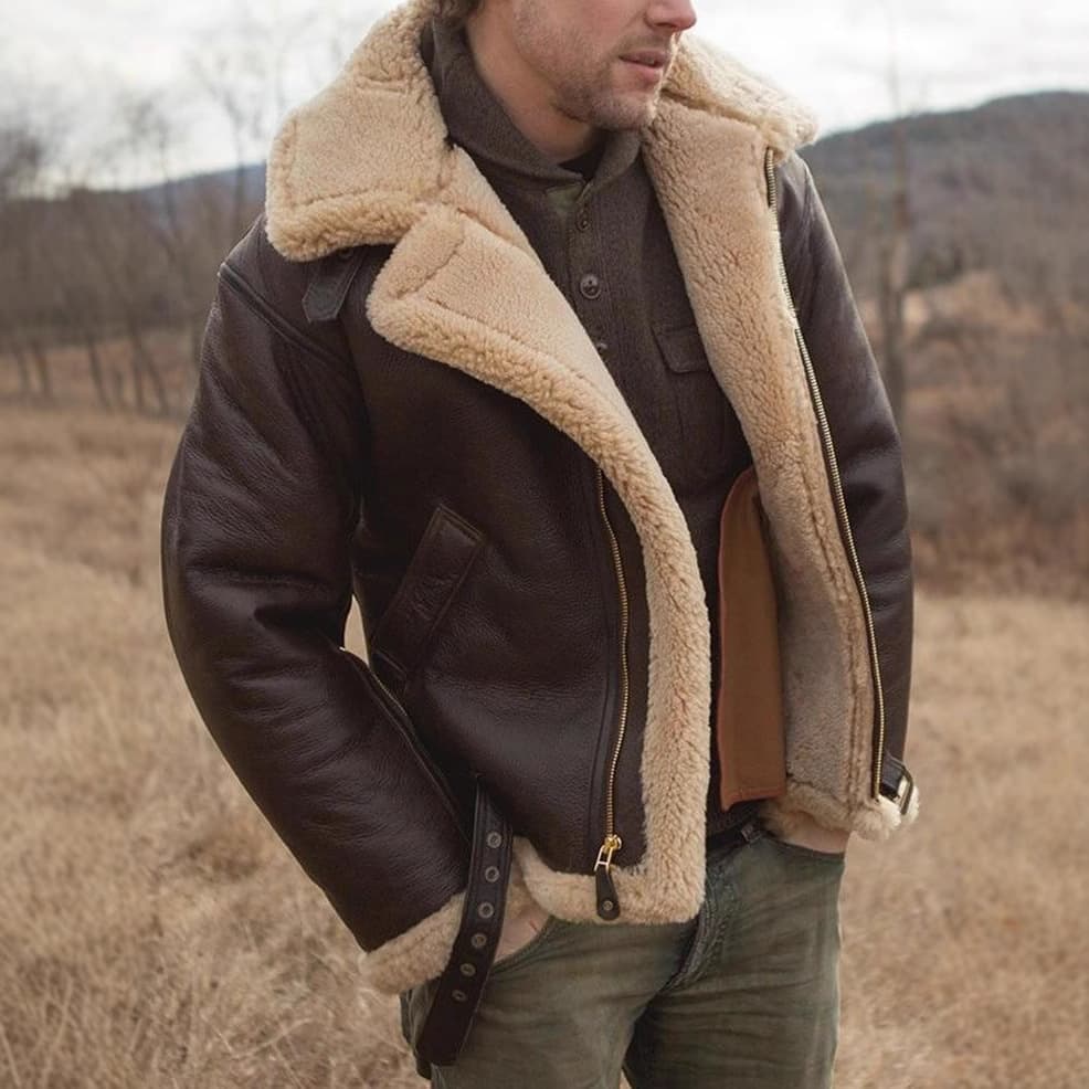 Men's Faux Shearling Bomber Jacket – Premium Suede-Lined Winter Coat With Thermal Insulation (Black/Dark Brown, Sizes S-5XL)