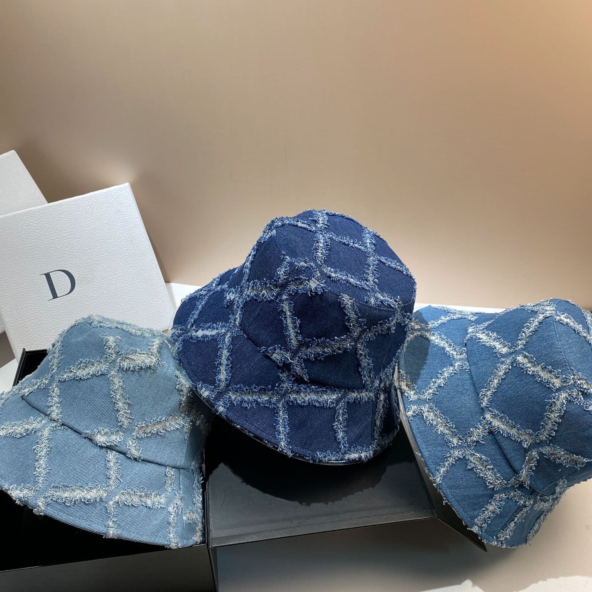 2025 Korean Version Ins Plaid Tassel Denim Fisherman Spring Summer Four Seasons Fashion Versatile New Casual Bucket Hat For