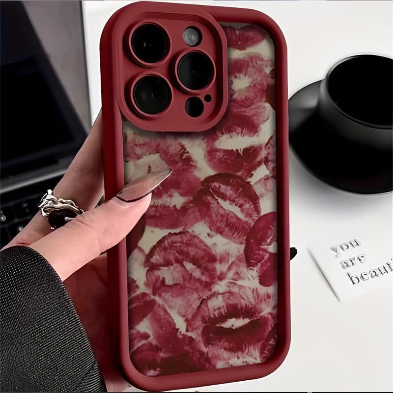 16 16E 15 Pro Max Cases Valentines Wine Red Lip Print Case For Iphone 14 13 12 11 XS XR X 7 8 Plus Cover