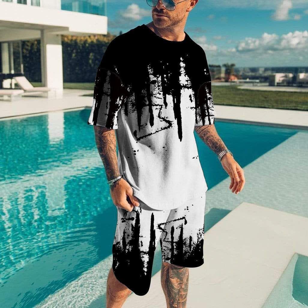 Men's Clothing Summer Hot Selling 3D Short Sleeve Shorts Suit Two-piece Factory Direct Sales Men's Sports Suit