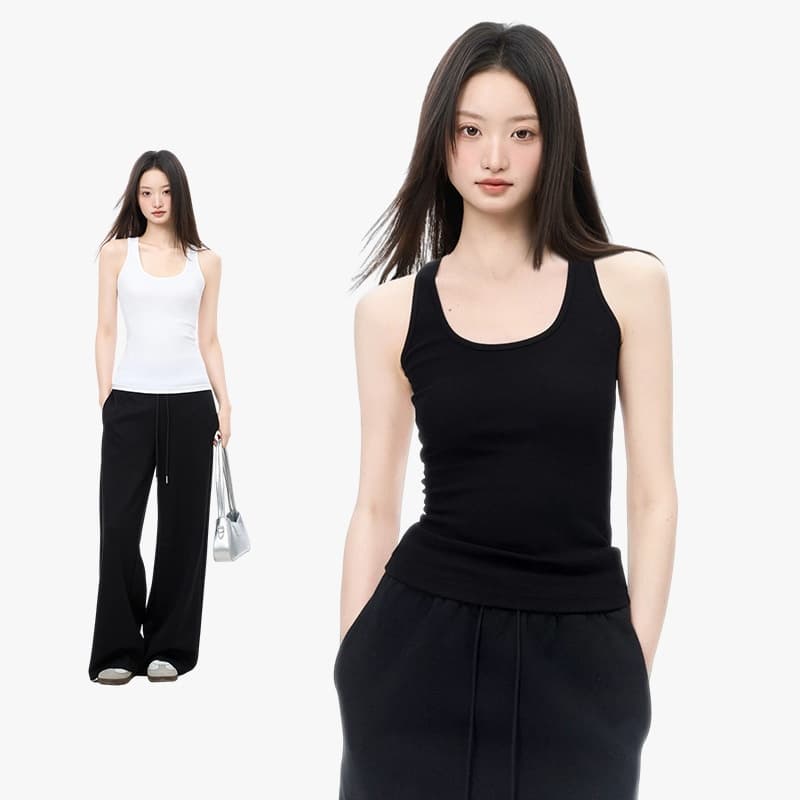 Spandex Yarn Racerback Knitted Camisole For Women 2025 Spring Summer Sleeveless Slim Fit Solid Color Inner Wear Base