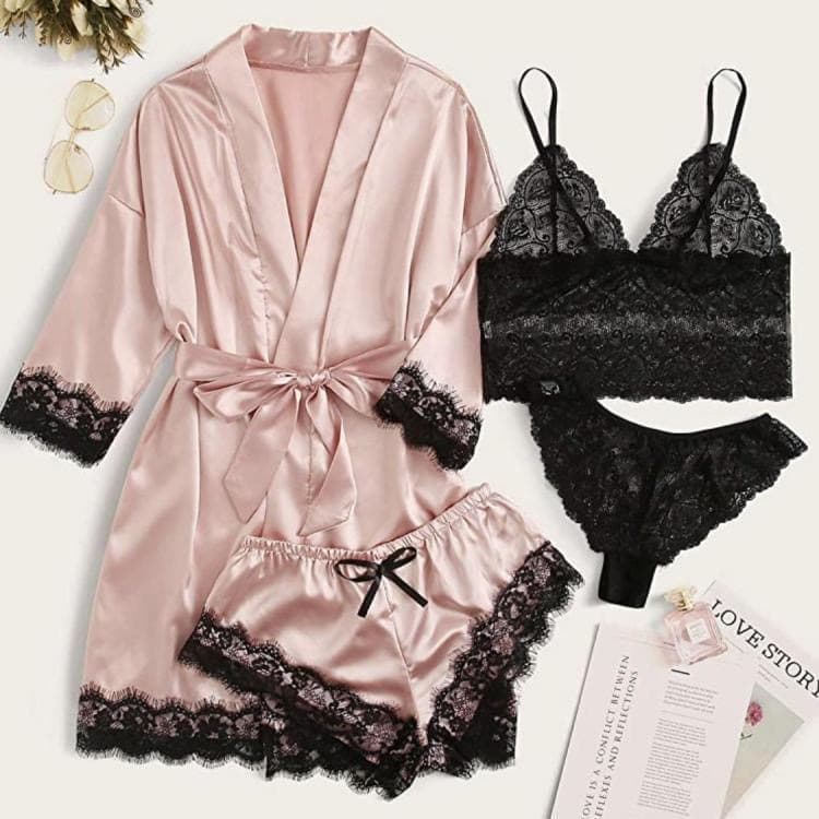 New Ladies' Sexy Pajamas Multi Piece Suits Lace Satin Suspender Nightgown