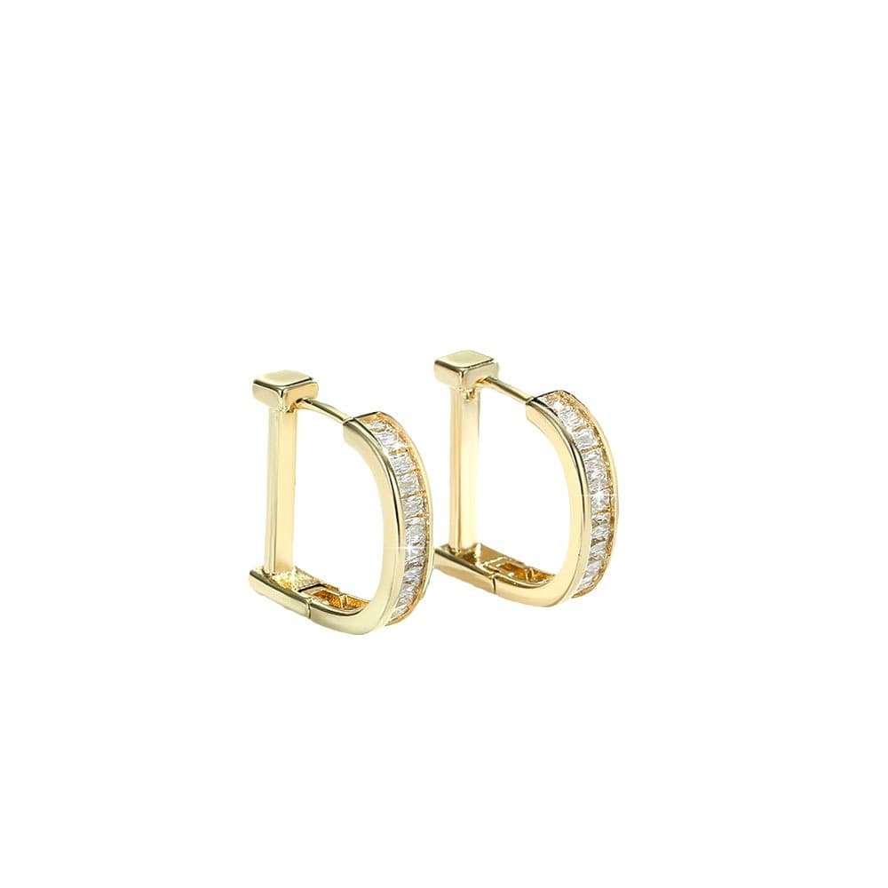 Women's Jewelry Simple Light Luxury Copper Plated 14K Gold Zircon Geometric Ear Clip Ear Ring High End D Shaped Earrings Ear Jewelry