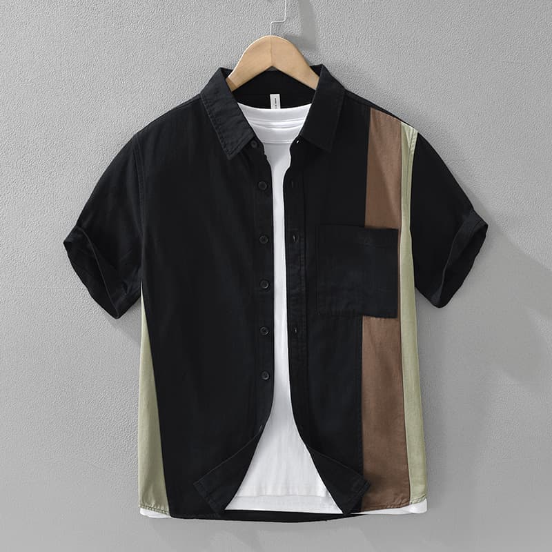 Men's Patchwork Short Sleeved Shirt, Fashionable And Versatile, Artistic And Casual Loose Top, Men's Clothing