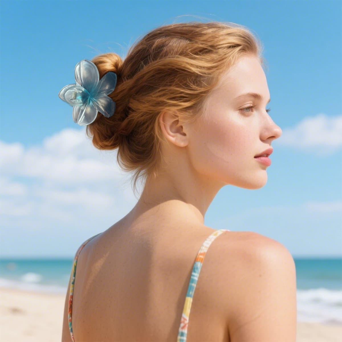 Vacation Style Iridescent Plumeria Hair Clip - Southeast Asian Beach Elegant Girlish Updo Claw Clip - Fresh Sweet Hair Accessory