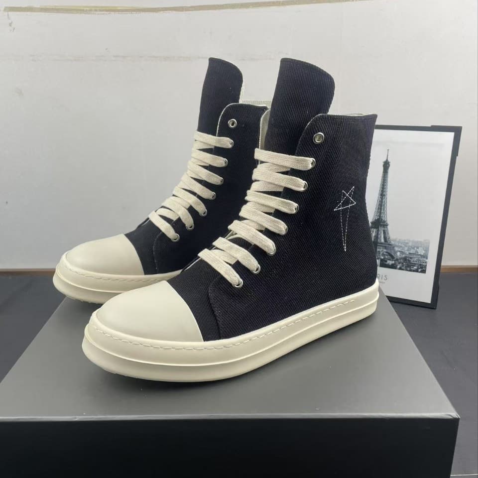 Baskets montantes pour hommes avec broderie étoile à cinq branches sur toile, bottines courtes zippées, chaussures en tissu polyvalentes pour coup